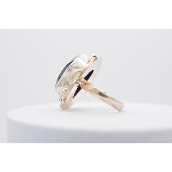 Vintage 8 Cocktail Ring Purple Crystal Open Bezel Chunky Oval Silver Tone - Picture 10 of 12